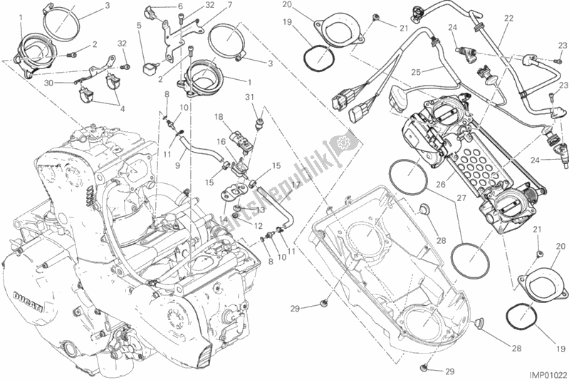 All parts for the Throttle Body of the Ducati Monster 1200 S USA 2018